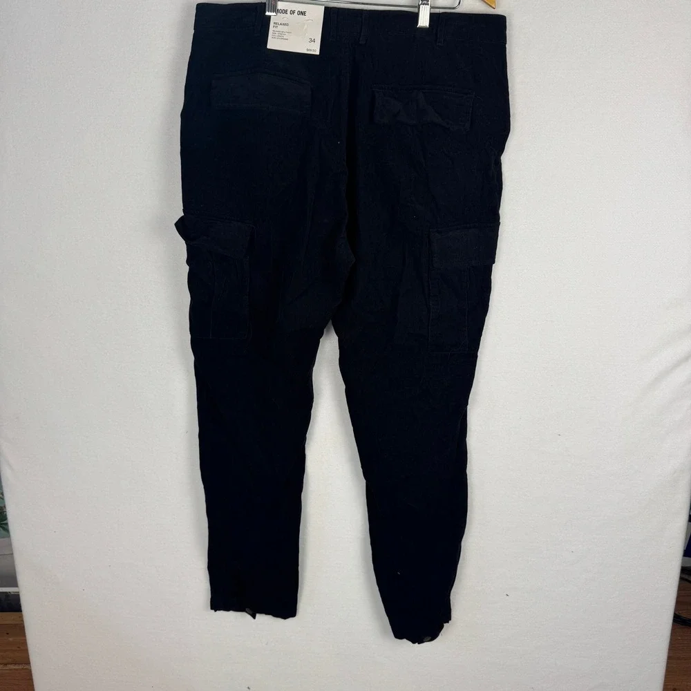 Mode of One Mens Relaxed Fit Tapered Cargo Pants Black 34 100197732MN FA24 NEW